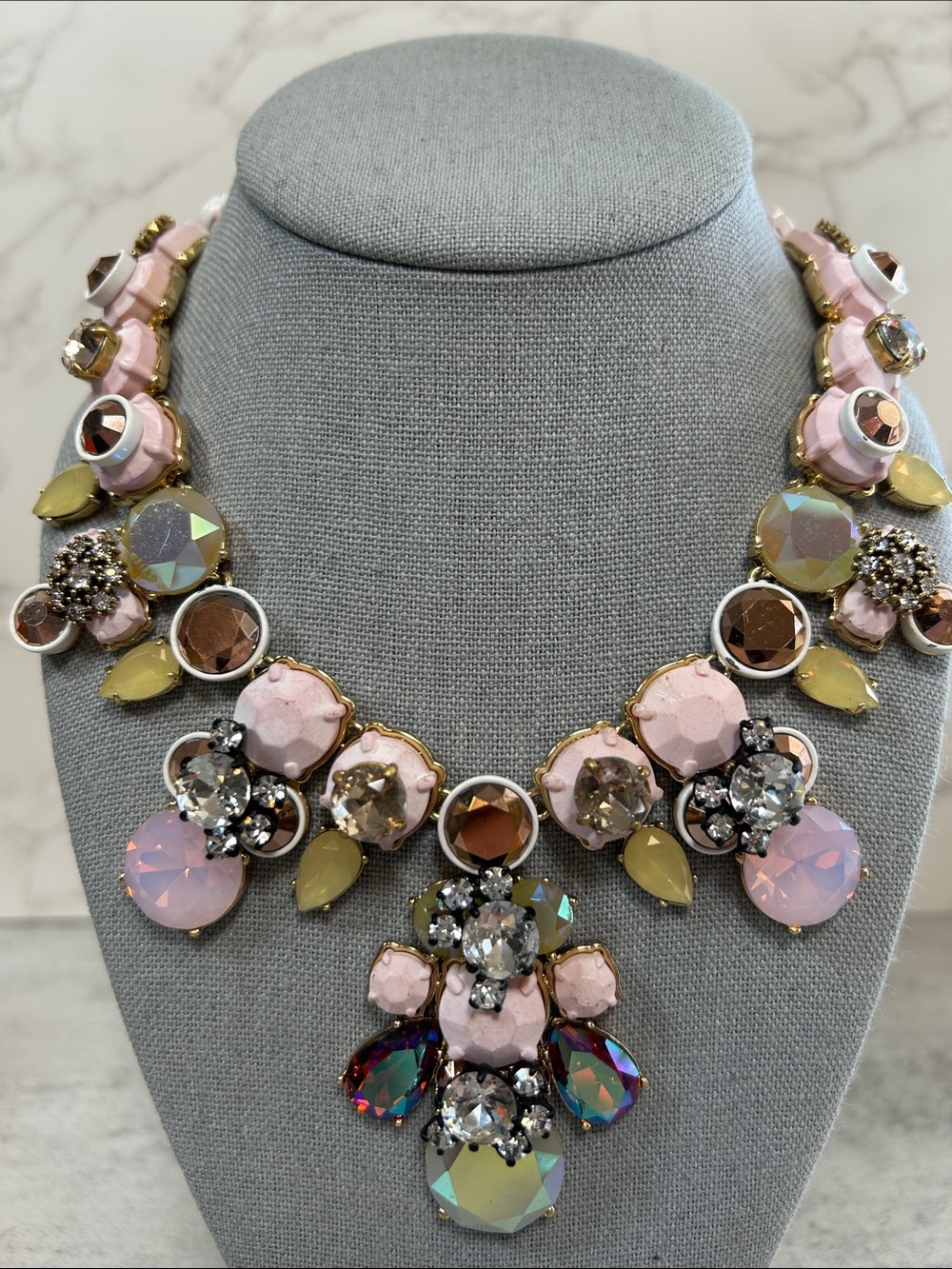 Vintage J Crew Pink Crystal Statement Necklace